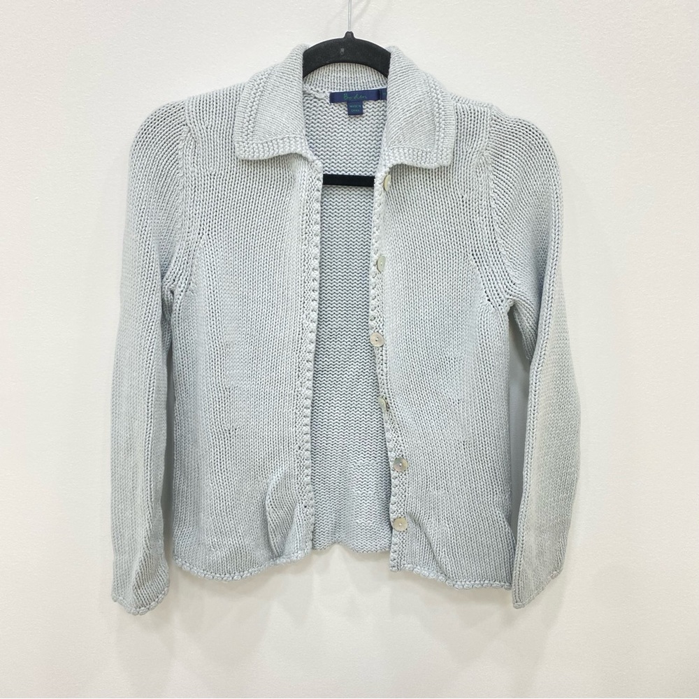 Boden Light Blue Sweater Cardigan silk blend Sz 8 collared button down